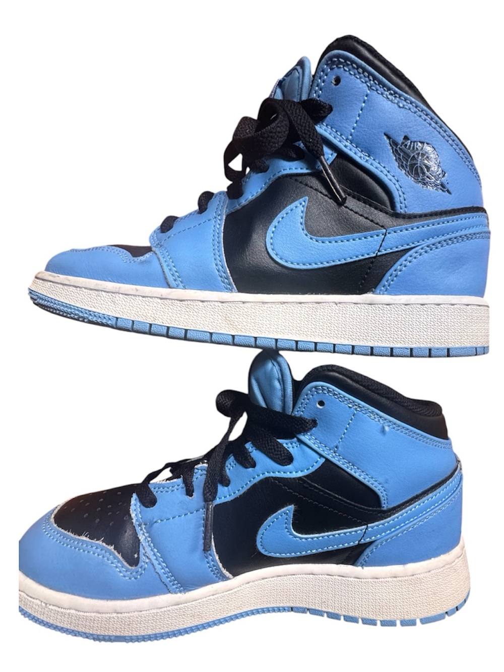 Nike Air Jordan 1 SE Mid University Blue on Black FC Kids Sneakers GUC 5Y